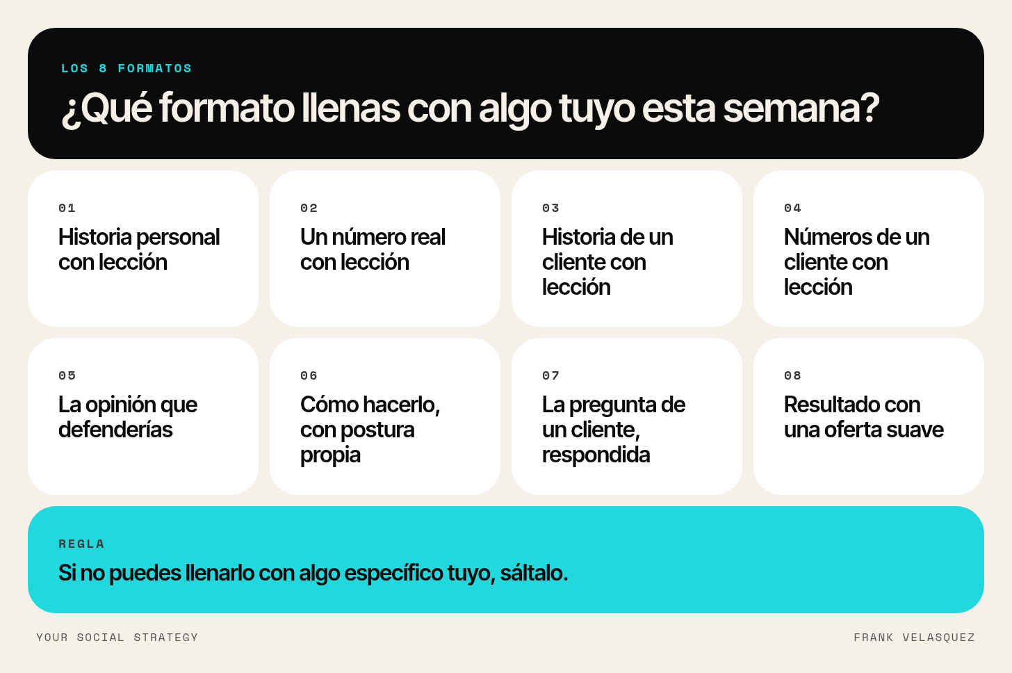 Los ocho formatos de publicaciones en LinkedIn, desde la historia personal con lección hasta el resultado con una oferta suave
